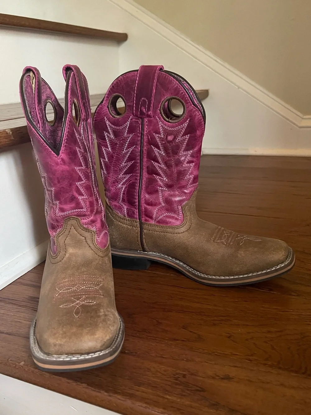 Girls Pink & Brown Western Cowboy Boots -  Boot Barn Shyanne Size 3